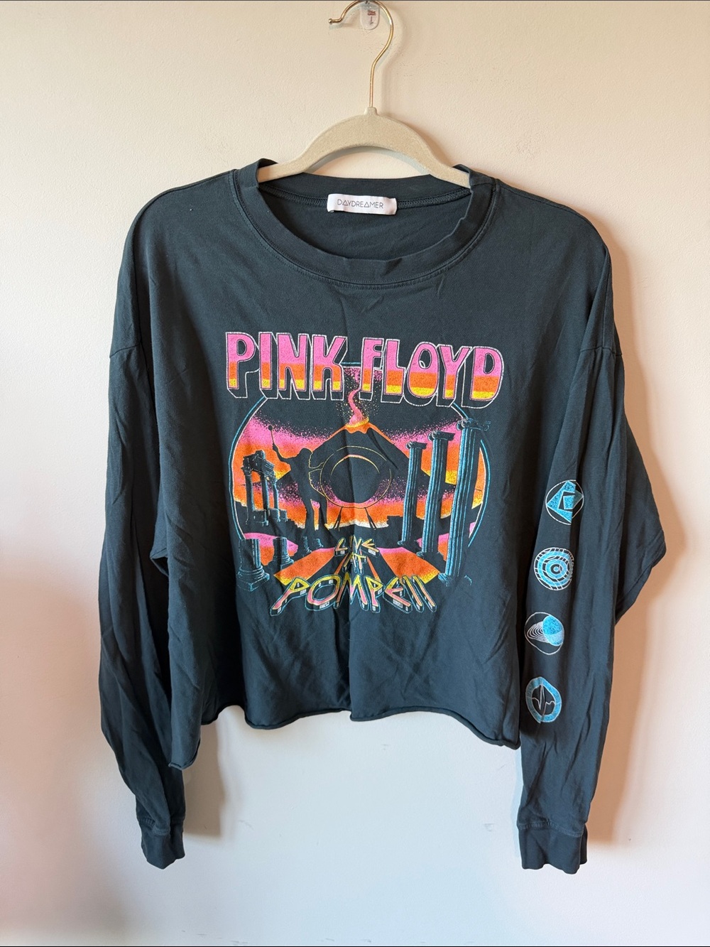 Daydreamer Pink Floyd Pompeii Long Sleeve Crop Vintage Tee - Picture 3 of 8